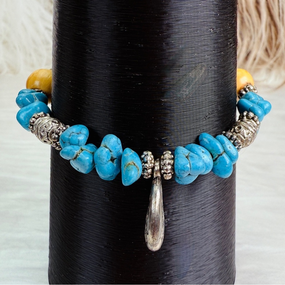 Vintage Blue Aged Silvertone Bracelet with Toggle Clasp